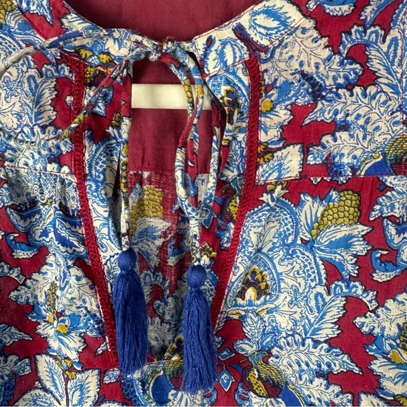Roller Rabbit Gauze Cotton Tassel Fringe Boho Tunic Size S Floral Top - Picture 3 of 5